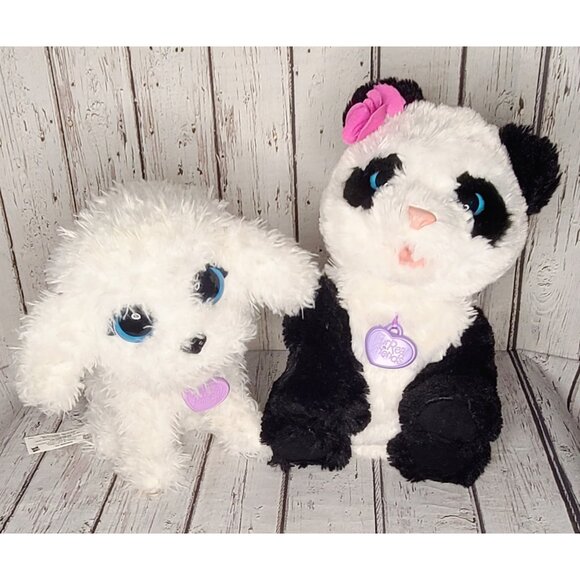 12" UNTESTED FurReal Friends Poppy White Poodle Puppy & Pompom Panda Bear Lot - Picture 1 of 5